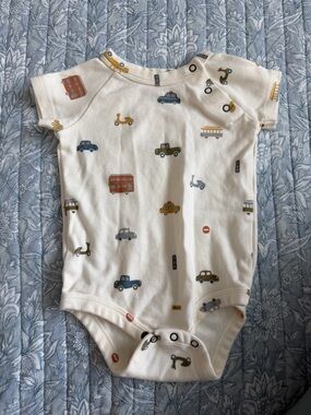 Cream Baby One-Piece Bodysuit with Vehicle Print